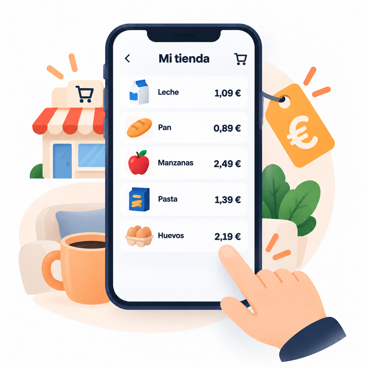 Ilustración de consulta de precios de productos en una tienda